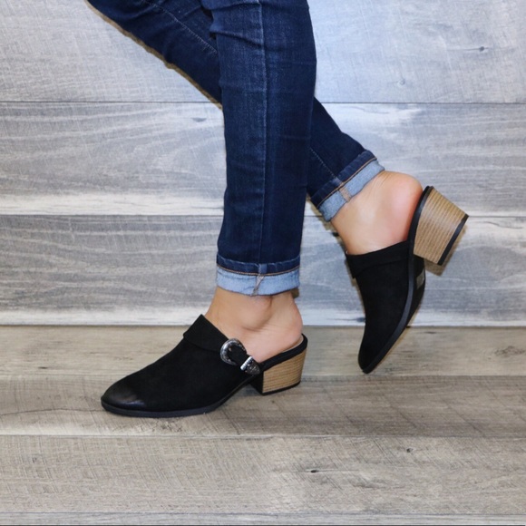 🖤Black stack heel western style side buckle mule - Picture 4 of 8